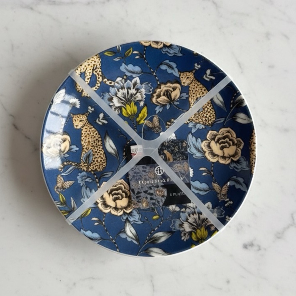 Portmeirion Blue Floral and Leopard Dinner 4 plates